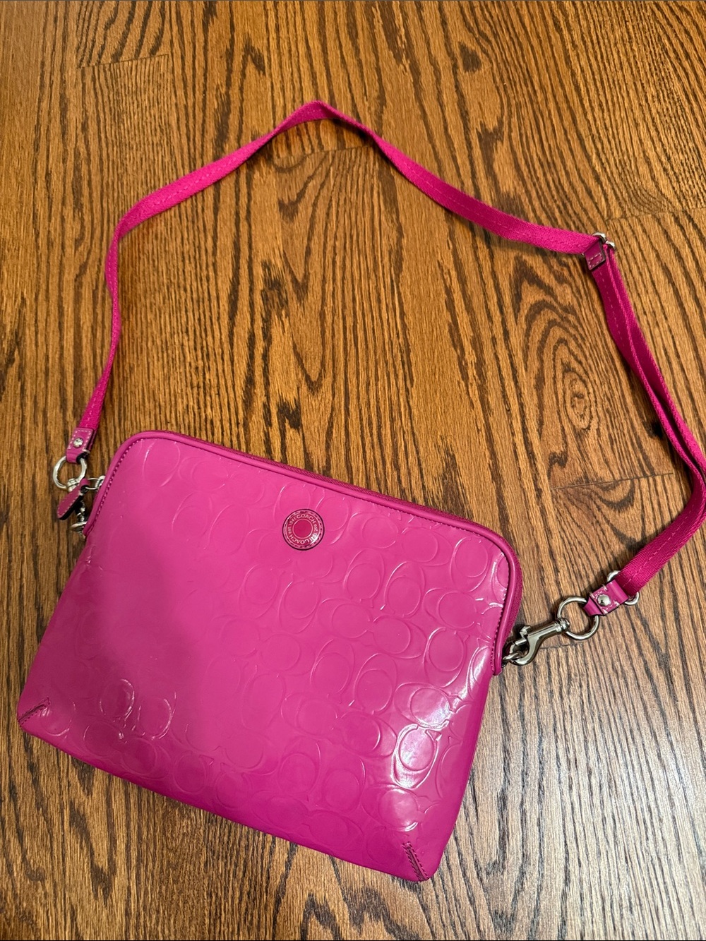 Coach Patent Signature Crossbody in Hot Pink